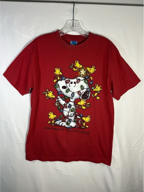 Peanuts Tops - Vintage AAA Y2K Peanuts Snoopy Woodstock Christmas T Shirt M Holiday Lights